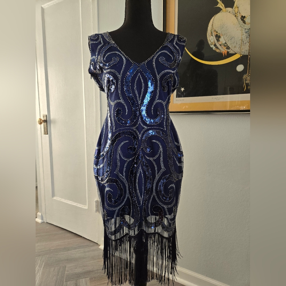 Elegant Blue Sequin Dress